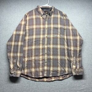 Frontier Threads Weatherproof Mens XL Plaid Flannel Button Down Shirt Brown Grey